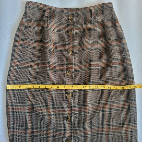 Vintage 100% Wool Glen Plaid Button-front Midi Skirt 10 Academia Heritage - Picture 14 of 15